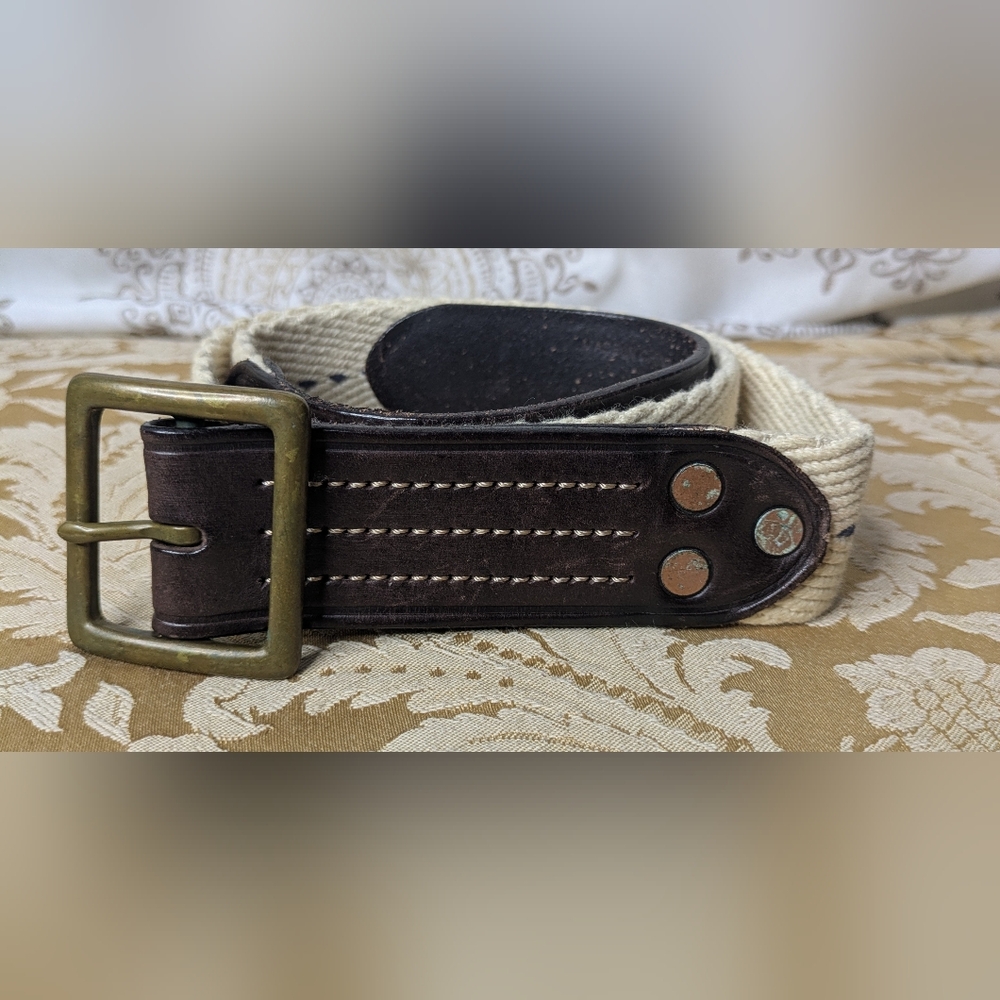 Polo Ralph Lauren Men's Leather Braided Cotton Canvas Belt Copper Rivets Size 34